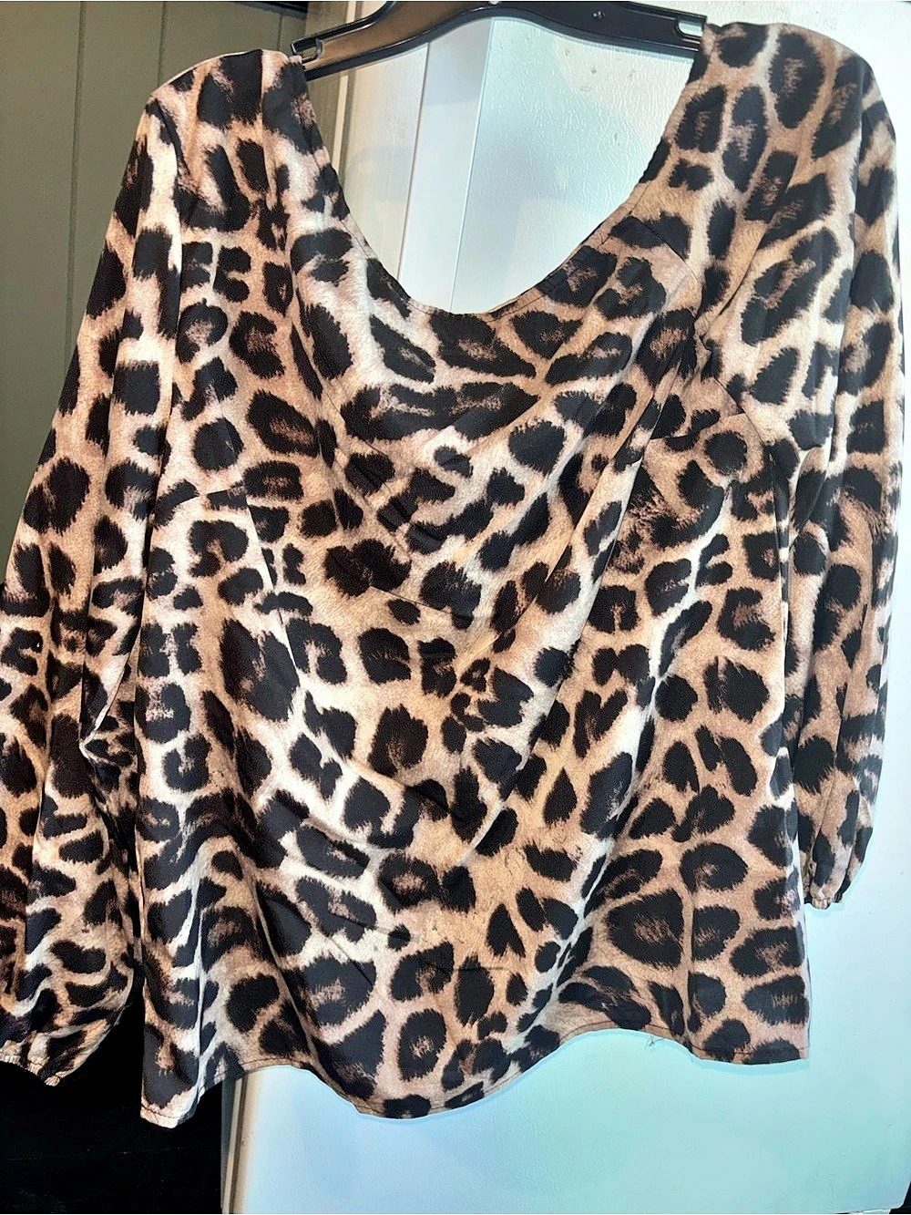 SHEIN Leopard Print Long Sleeve Blouse in Brown & Black